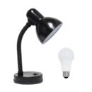 Simple Designs LD1003-BLK-LB 14.25" Basic Metal Desk Lamp with Flexible Hose Neck for Office, Living Room, Bedroom, College Dorm, Bookshelf, Black, with Feit LED Bulb Included