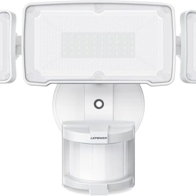 LEPOWER LED Security Lights Motion Sensor Light Outdoor, 38W 4200LM Light, 5500K, IP65 Waterproof, 3 Head Detected Flood Light for Garage, Yard, Porch (White)