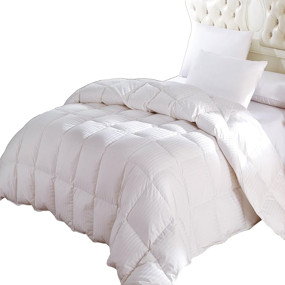 Royal Hotel Bedding Luxury Four Season Down Comforter, 300 Thread Count 100% Cotton Striped Shell, 600FP, 28 Ounce Down Fill, Twin/Twin-Extra-Long