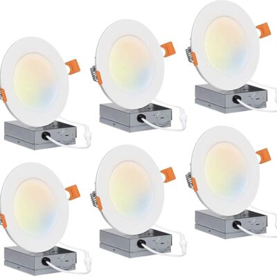 Hyperikon 4 inch Recessed LED Slim Downlight, 9W Color Temperature Tuning, 2700K-5000K, Retrofit Dimmable UL, Energy Star, 6 Pack