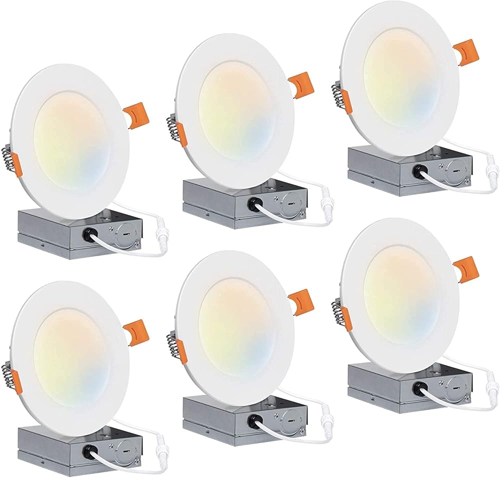 Hyperikon 4 inch Recessed LED Slim Downlight, 9W Color Temperature Tuning, 2700K-5000K, Retrofit Dimmable UL, Energy Star, 6 Pack