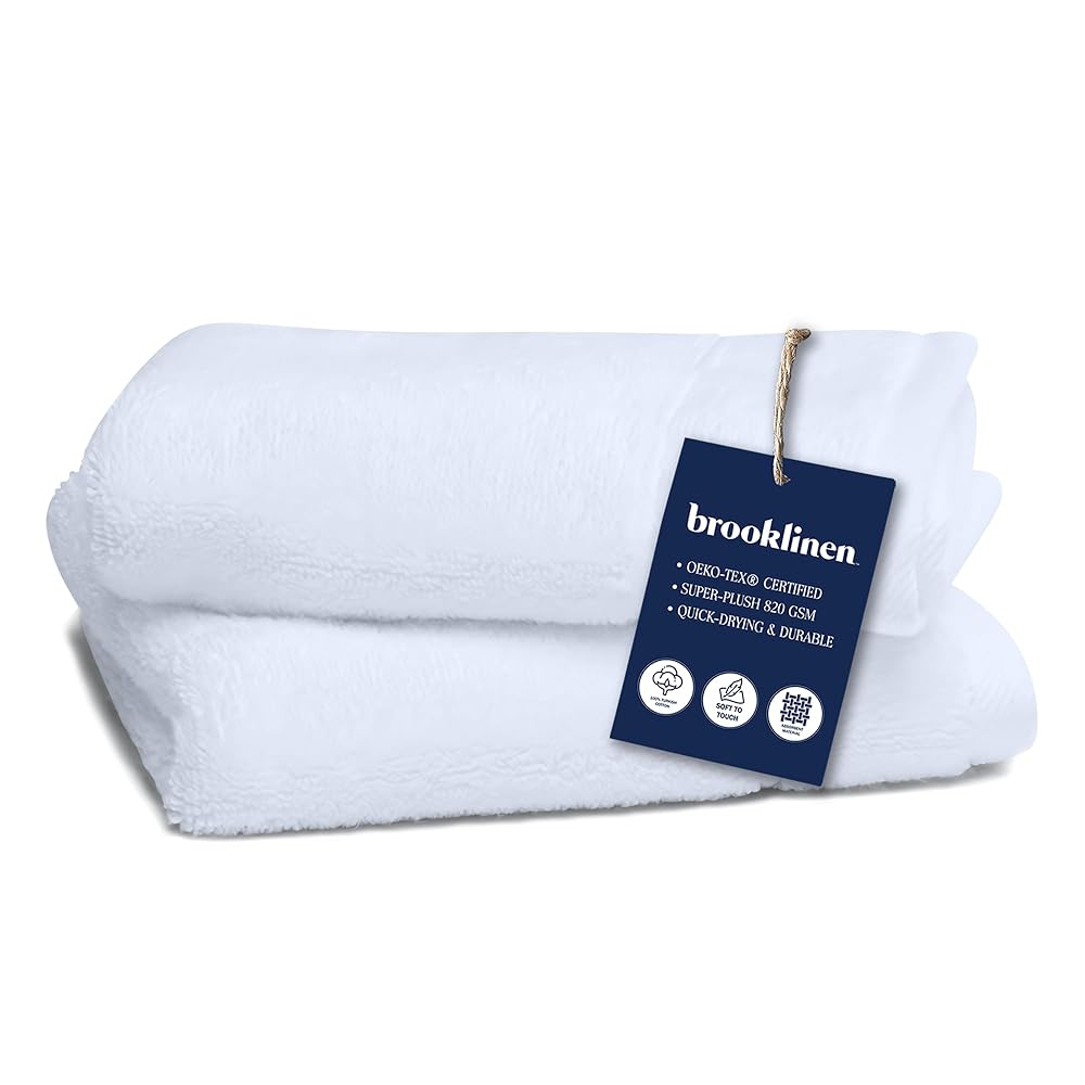 Brooklinen Super-Plush Turkish Cotton Bath Towels Set of 2 Cotton, 820 GSM, Machine Washable, Perfect Bath Towels for Bathroom, Spa & Shower (30" x 58", White)