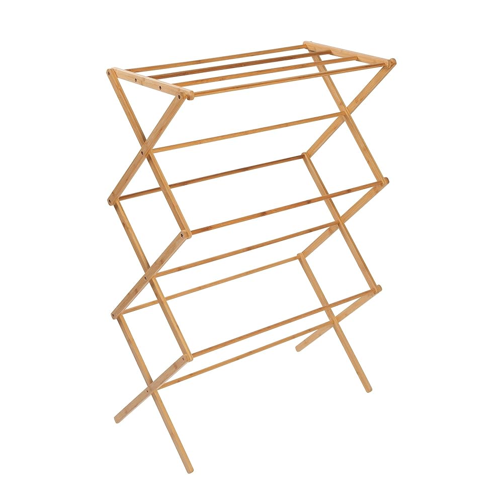 Honey-Can-Do Collapsible Bamboo Drying Rack – Sturdy & Foldable Laundry Drying Rack, Space-Saving & Portable Clothes Rack for Air-Drying Clothes, Towels, Blankets & Delicates, Indoor & Outdoor Use.