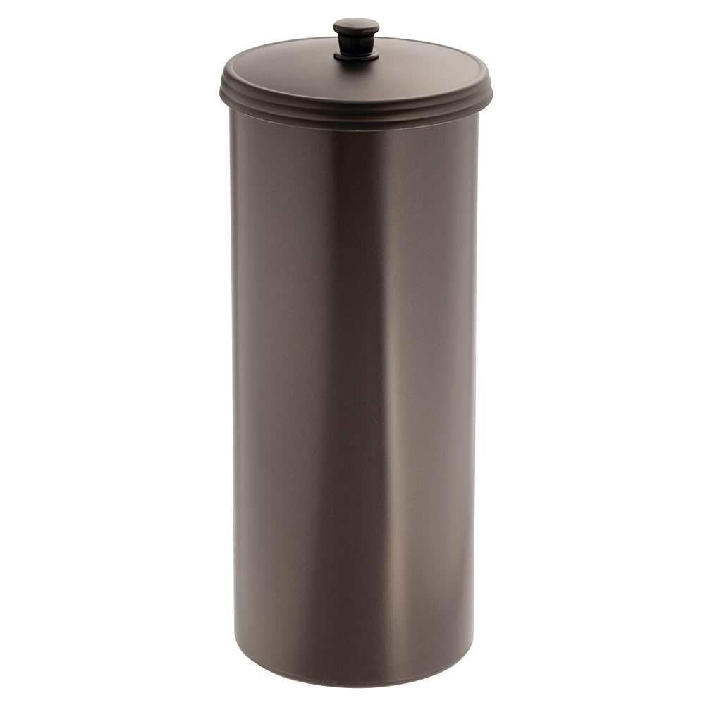 iDesign Freestanding Toilet Paper Canister with Lid for 3 Extra Rolls, Bronze, Made in USA