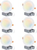 Hyperikon 6 inch LED Recessed Lighting Selectable Color Temperature 5CCT 2700K-5000K, 14W Slim Downlight with Junction Box, UL, Energy Star, 6 Pack