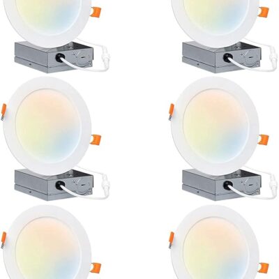Hyperikon 6 inch LED Recessed Lighting Selectable Color Temperature 5CCT 2700K-5000K, 14W Slim Downlight with Junction Box, UL, Energy Star, 6 Pack
