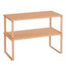 SONGMICS Cabinet Organizer Shelf, Set of 2 Kitchen Counter Shelves, Kitchen Storage, Spice Rack, Stackable, Expandable, Metal and Engineered Wood, Apricot UKCS200Y01