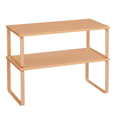 SONGMICS Cabinet Organizer Shelf, Set of 2 Kitchen Counter Shelves, Kitchen Storage, Spice Rack, Stackable, Expandable, Metal and Engineered Wood, Apricot UKCS200Y01
