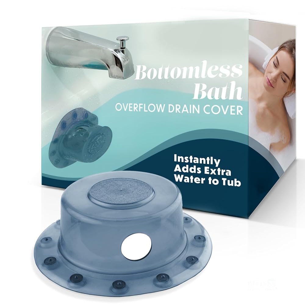 SlipX Solutions Bottomless Bath | Overflow Drain Cover for Tub | Best Gifts for Mom, Spa & Bath Accessories | Drain Block, Water Stopper Plug | Bath Essentials for Women | 4" Diameter, Dusty Blue