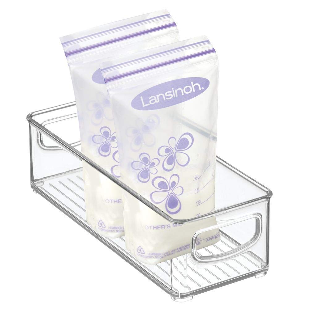 mDesign Small Plastic Nursery Storage Container Bins with Handles for Organization in Cabinet, Closet or Cubby Shelves - Organizer for Baby Food, Bibs, Formula - Ligne Collection - Clear