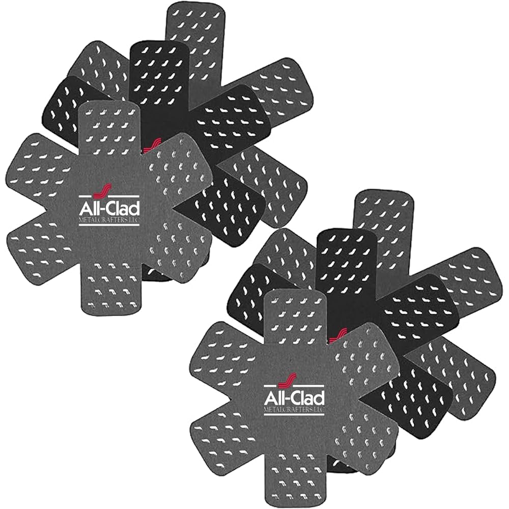 All-Clad Premium Cookware Protectors: Pot and Pan Protectors for Kitchen Organization - Perfect for Cast Iron, Steel, or Glass, 6-Piece, Black/Gray