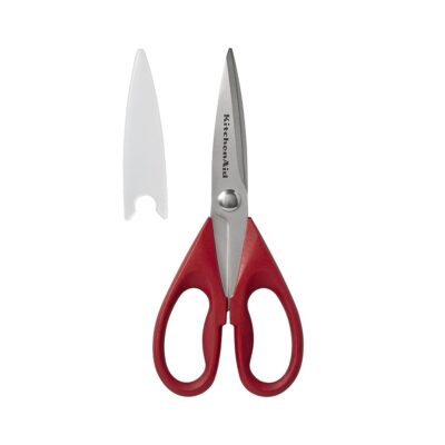 KitchenAid All Purpose Kitchen Shears with Protective Sheath Durable Stainless Steel Scissors, Dishwasher Safe, Soft Grip Comfort Handle, 8.72 Inch, Red