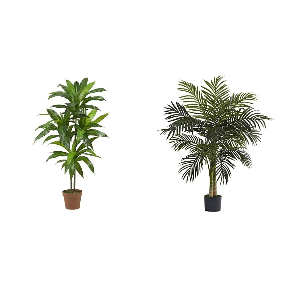 Nearly Natural 48in. Dracaena Silk (Real Touch) Artificial Plant, 48", Green 5357 4ft. Golden Cane Palm Tree,Green