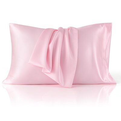 Bedsure King Size Satin Pillowcase Set of 2 - Pink Silky Pillow Cases for Hair and Skin with Envelope Closure, Similar to Silk Pillow Cases, Gifts for Women Men, 20x36 Inches, 2pcs