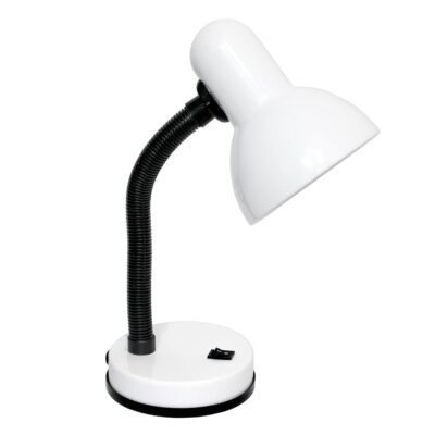 Simple Designs LD1003-WHT Basic Metal Desk Lamp with Flexible Hose Neck for Office, Living Room, Bedroom, College Dorm, Bookshelf, White (Pack of 1)