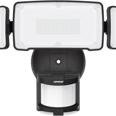 LEPOWER LED Motion Sensor Security Lights, 3 Head Motion Detected, 38W, 4200LM, Waterproof IP65, 5500K, Full Metal for Outdoor, Garage, Porch, Yard (Not Solar Powered, Black)
