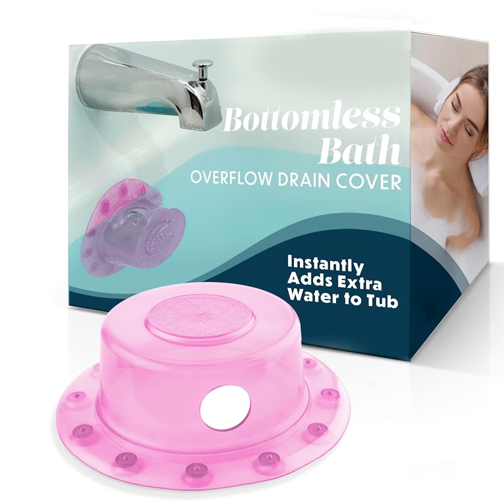 SlipX Solutions Bottomless Bath | Overflow Drain Cover for Tub | Best Gifts for Mom, Spa & Bath Accessories | Drain Block, Water Stopper Plug | Bath Essentials for Women | 4" Diameter, Pink