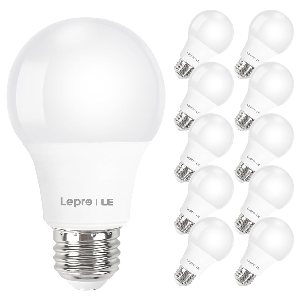 Lepro LED Light Bulbs 60 Watt Equivalent, 9W 800 Lumens Non-Dimmable, Warm White 2700K, A19 E26 Standard Medium Base, 10000 Hour Lifetime 10 Count (Pack of 1)