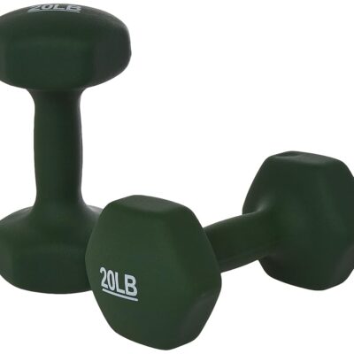 Amazon Basics Neoprene Dumbbell Hand Weights, 20 Pounds, Pair, Dark Green