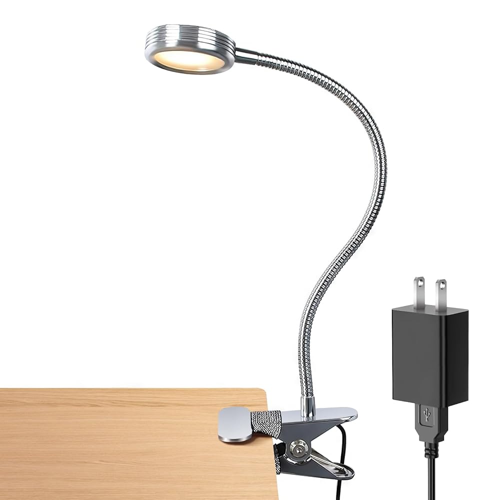 LEPOWER Clip on Light/Reading Light/Book Lights/Desk Lamp Color Changeable/Night Lights Clip on for Desk, Bed Headboard and Computers, Adapter Included, Silver