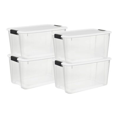 Sterilite 4-Pack Ultra Latching Box, Storage Bins with Lids, Clear Plastic, 70 Quart - Heavy-Duty Organizing Containers for Closet, Bathroom, and Office