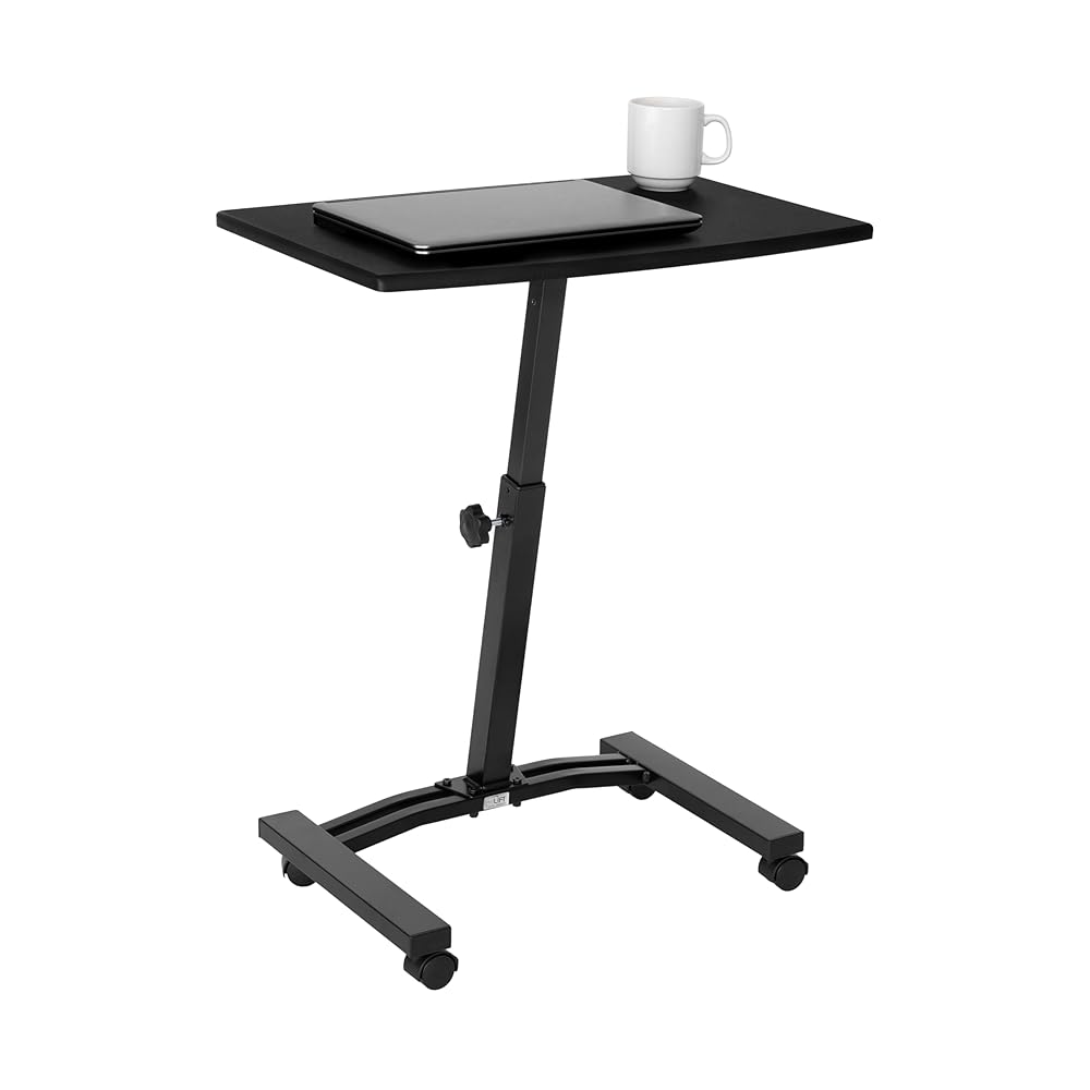 Seville Classics Airlift Mobile Height Adjustable Laptop Stand Computer Workstation for Sitting Classroom Home Office Medical Table w/Wheels, Flat Desk 24", Black