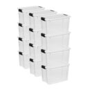 Sterilite 12-Pack Ultra Latching Box, Storage Bins with Lids, Clear Plastic, 30 Quart - Heavy-Duty Organizing Containers for Closet, Bathroom, and Office