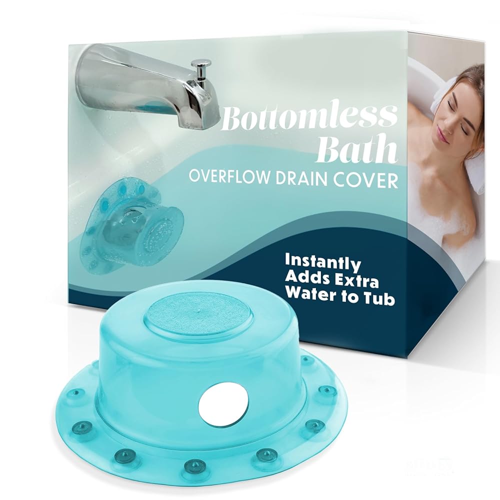 SlipX Solutions Bottomless Bath | Overflow Drain Cover for Tub | Best Gifts for Mom, Spa & Bath Accessories | Drain Block, Water Stopper Plug | Bath Essentials for Women | 4" Diameter, Aqua