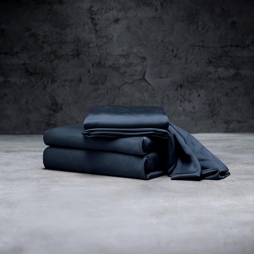 LUXOME Luxury Sheet Set | 100% Rayon (Viscose) from Bamboo | King Size - Navy | Deep Pockets | 4-Piece Set (Fitted, Flat, 2 Pillowcases)