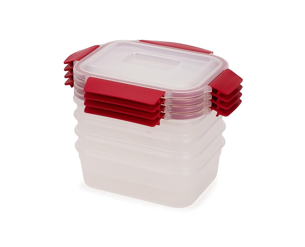 Joseph Joseph Nest Lock 8-piece Plastic BPA Free Food Storage Container Set with Lockable Airtight Leakproof Lids - Red