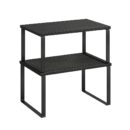 SONGMICS Cabinet Organizer Shelf, Set of 2 Kitchen Counter Shelves, Kitchen Storage, Spice Rack, Stackable, Expandable, Metal and Engineered Wood, Ink Black and Charcoal Black UKCS02B01