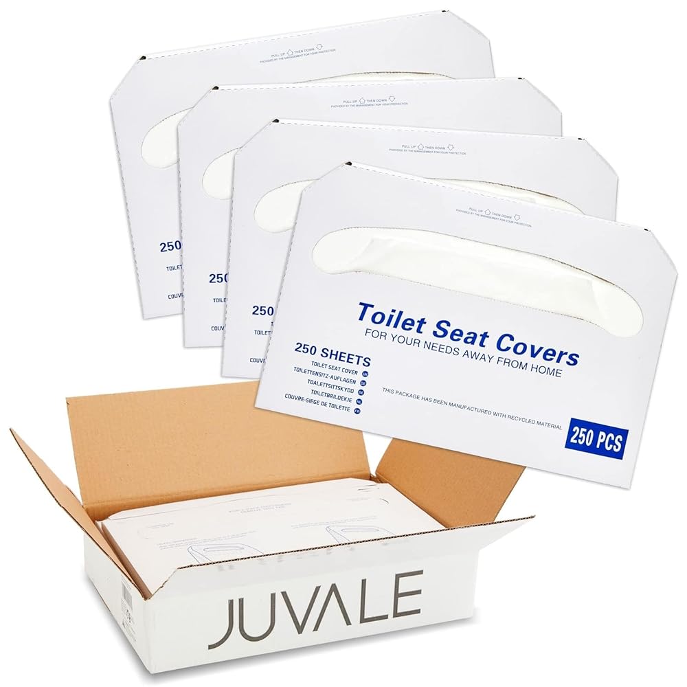 Juvale Toilet Seat Covers - 14 x 16 in, White, 250 Count (4-Pack) - Disposable Flushable Toilet Seat Covers & Liners for Bathroom & Travel