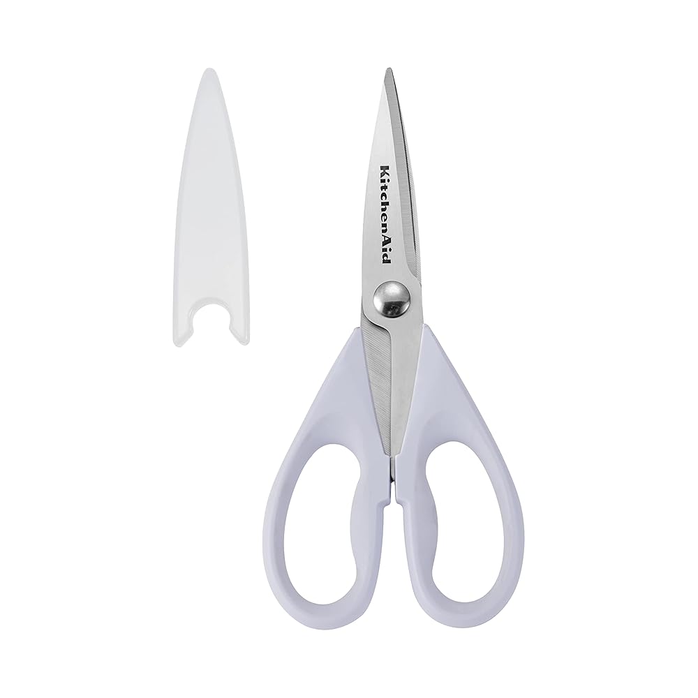 KitchenAid All Purpose Kitchen Shears with Protective Sheath Durable Stainless Steel Scissors, Dishwasher Safe, Soft Grip Comfort Handle, 8.72 Inch, Lavendar Cream