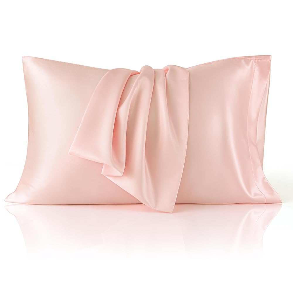 Bedsure Satin Pillowcase 2 Pack Similar to Silk Pillow Cases Standard Size, Pillow Case for Sleeping Women with Envelope Closure, Gifts for Women Men, Coral, 20x26 Inches, 2pcs