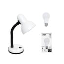 Simple Designs LD1003-WHT-LB 14.25" Basic Metal Desk Lamp with Flexible Hose Neck for Office, Living Room, Bedroom, College Dorm, Bookshelf, White, with Feit LED Bulb Included