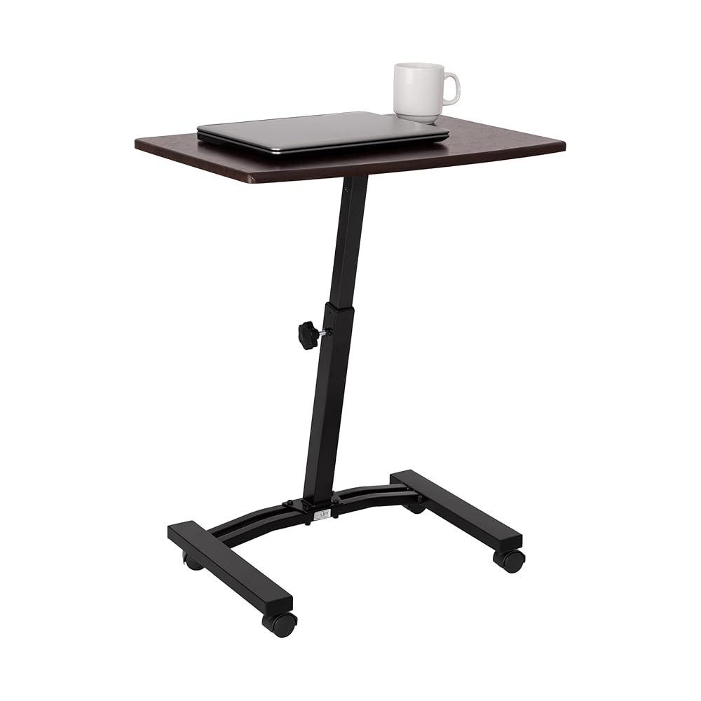 Seville Classics WEB162 Mobile Laptop Computer Desk Cart Height-Adjustable from 20.5" to 33", Slim, Walnut