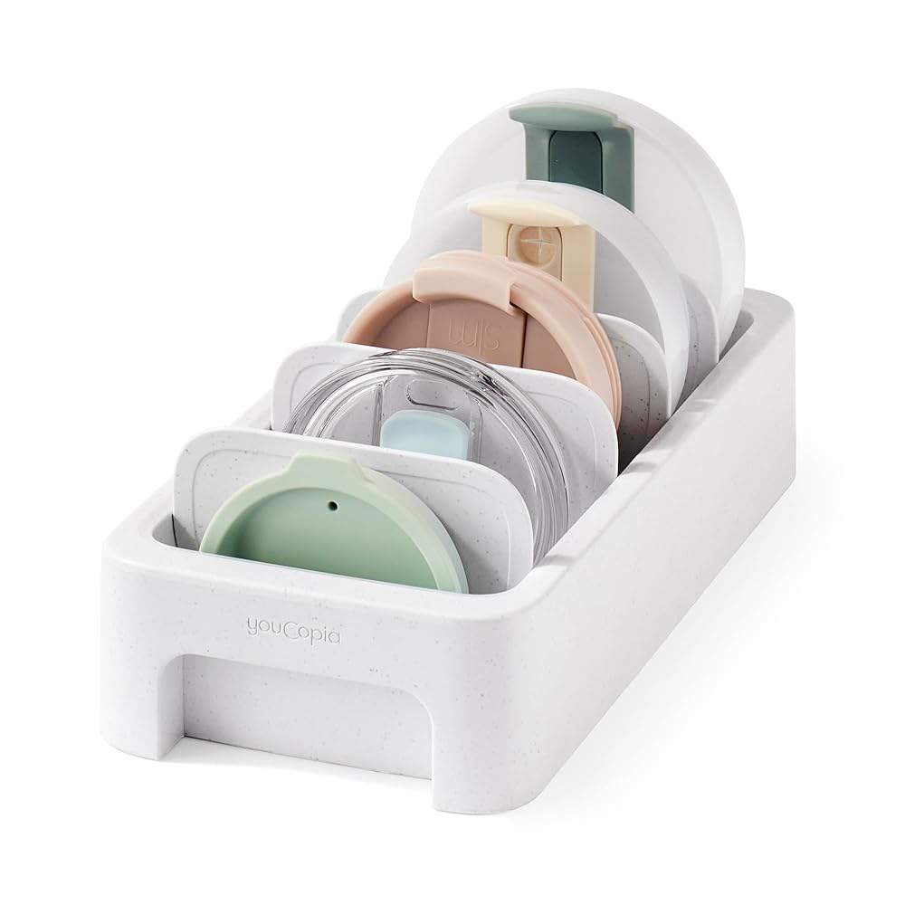 YouCopia StoraLid Bottle Lid Holder, Water Bottle Lid Storage for Kitchen, Speckled White