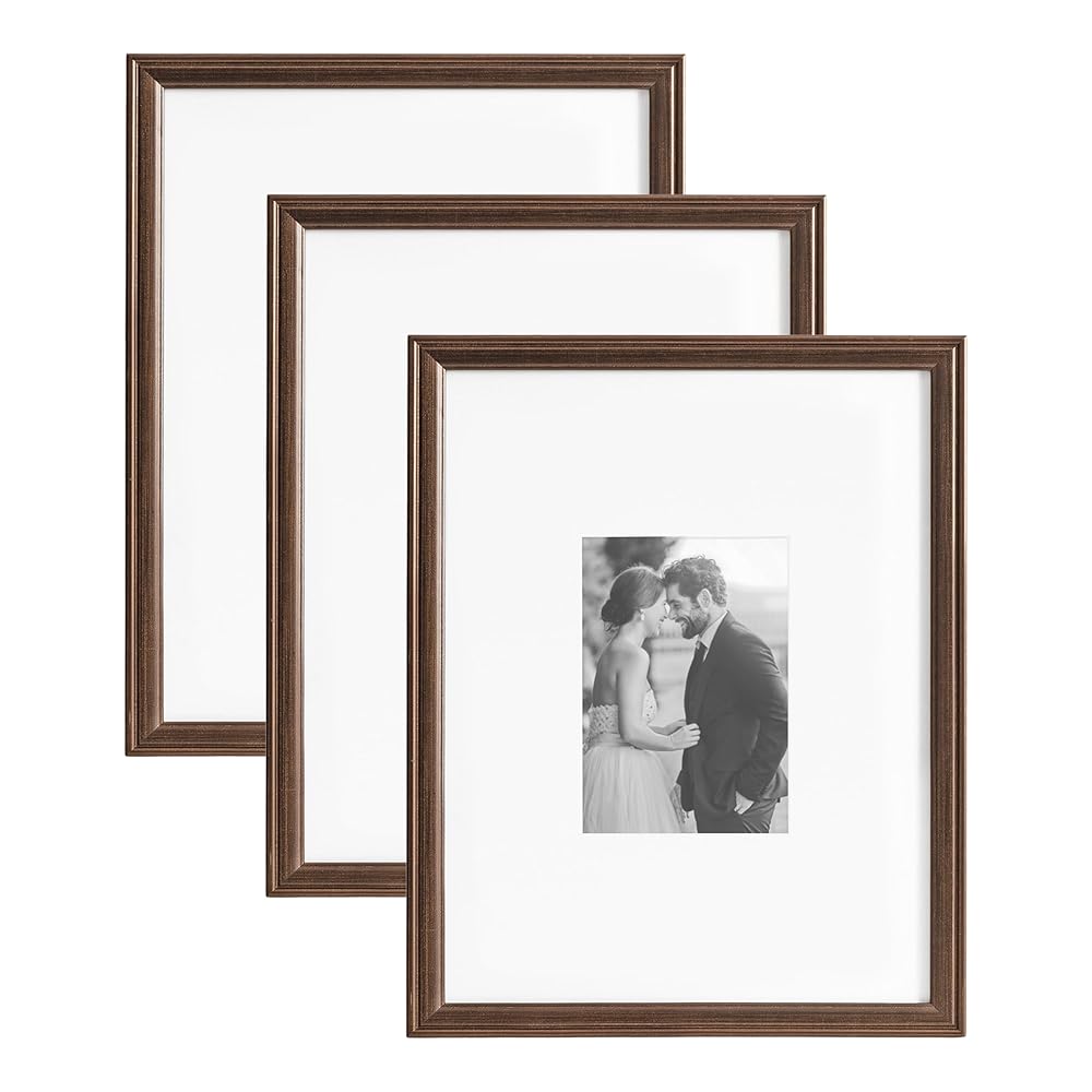 Kate and Laurel Adlynn Rectangle Picture Frame Set of 3; 11 x 14 matted to 5 x 7; Bronze; Vintage Three-Piece Frame Set for Gallery Wall Frame Set in Living Room Wall Decor