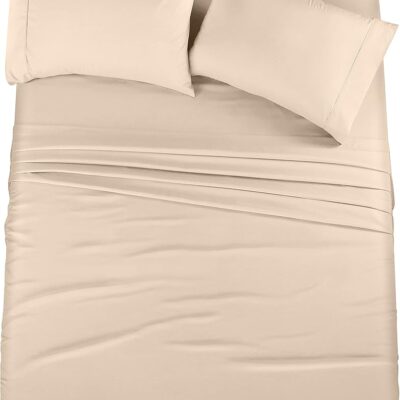 Utopia Bedding King Sheet Set – 4 Piece Bed Sheets for King Size Bed, Soft and Breathable Microfiber, Includes 1 Fitted Sheet, 1 Flat Sheet and 2 Pillowcases (Beige)