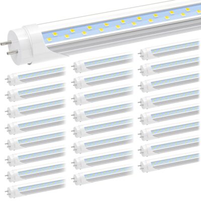 JESLED T8 4FT LED Type A+B Light Bulbs, 24W 6500K, 3200LM, Plug and Play or Ballast Bypass, T12 4 Foot LED Tubes Lights Replacement for Fluorescent Fixtures, Clear, Dual Ended Power(25-Pack)
