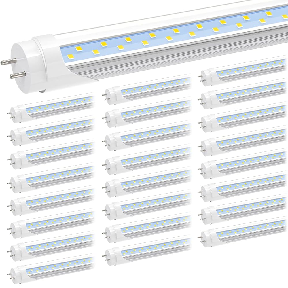 JESLED T8 4FT LED Type A+B Light Bulbs, 24W 6500K, 3200LM, Plug and Play or Ballast Bypass, T12 4 Foot LED Tubes Lights Replacement for Fluorescent Fixtures, Clear, Dual Ended Power(25-Pack)