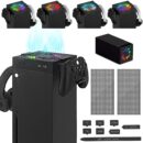 Ankey Automatic Cooling Fan for Xbox Series X Console, Temperature-Controlled Cooling Fan System 2 Holders for Controller Headphone Low Noise RGB Light 2 USB Ports for Charging & Data