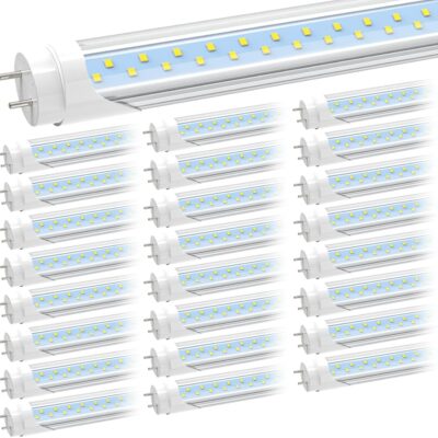 JESLED T8 T10 T12 4foot LED Type B Tube Light Bulbs, 24W 4FT Dual-end LED Fluorescent Bulbs (65W Equivalent), 5000K Daylight 3000 Lumens, Clear Cover, Remove Ballast (25-Pack)