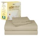 California Design Den Full Size Bed Sheets Set - Soft 400 Thread Count Sateen, Natural 100% Cotton Sheets Set with Deep Pockets, Breathable, Cooling and Durable Bedding - Golden Beige