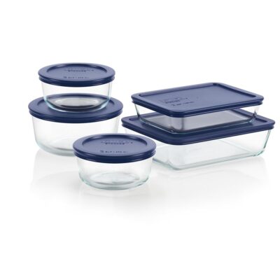 Pyrex Simply Store (5-Pack) Medium Glass Food Storage Containers Set, (3, 4 & 6 Cup) Meal Prep Containers With BPA-Free Lids, Dishwasher & Microwave Safe