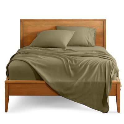Bare Home Split Head Flex King Sheet Set - 1800 Ultra-Soft Microfiber Bed Sheets - Double Brushed - Deep Pockets - Easy Fit - 4 Piece Set - FlexTop King Bedding Sheets (Split Head Flex King, Olive)