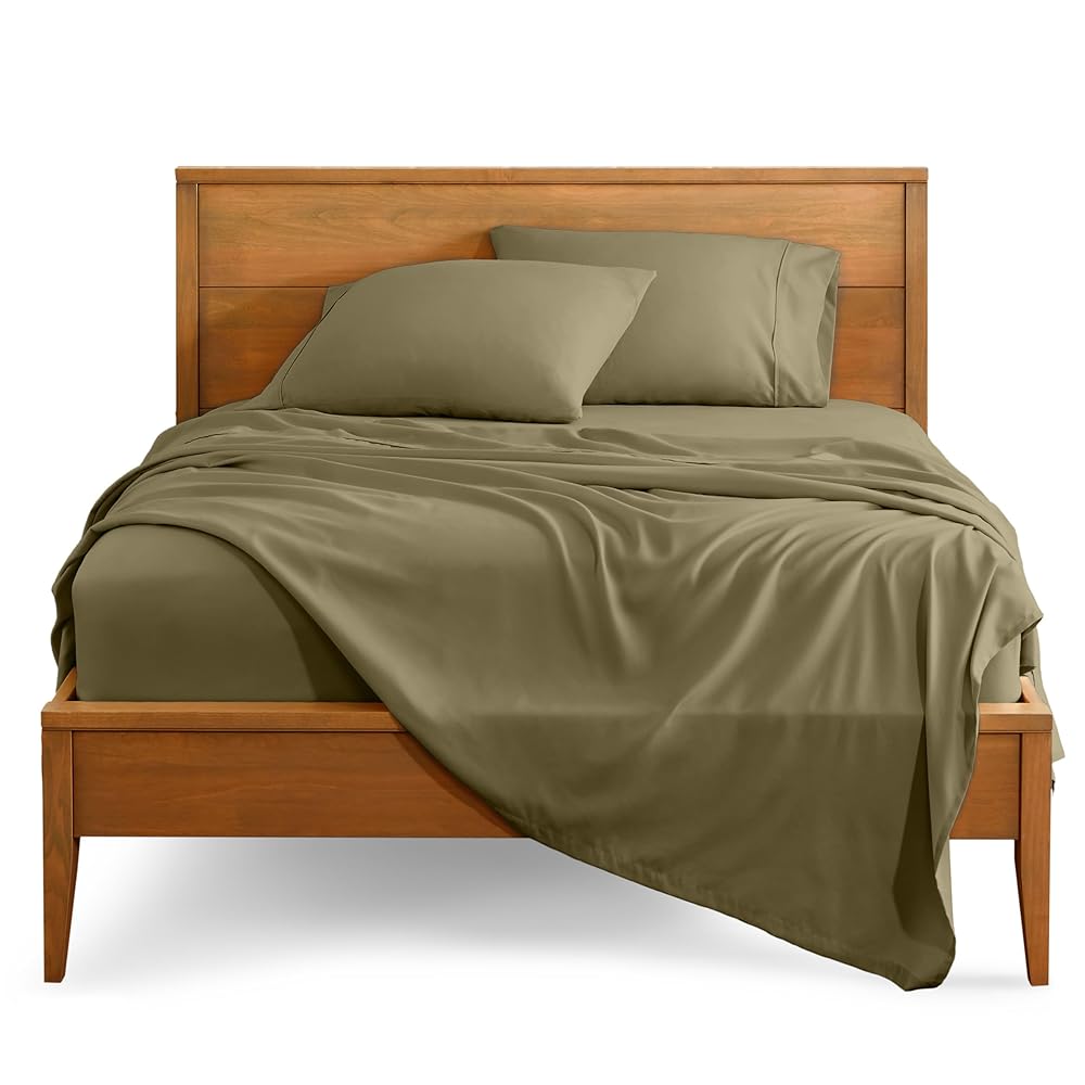 Bare Home Split Head Flex King Sheet Set - 1800 Ultra-Soft Microfiber Bed Sheets - Double Brushed - Deep Pockets - Easy Fit - 4 Piece Set - FlexTop King Bedding Sheets (Split Head Flex King, Olive)