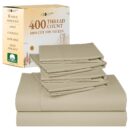 California Design Den 6 Piece King Size Sheets Set with 4 Pillowcases - Soft 400 Thread Count Sateen, 100% Cotton Sheets King Size with Deep Pockets, Cool and Durable Bedding Set - Golden Beige