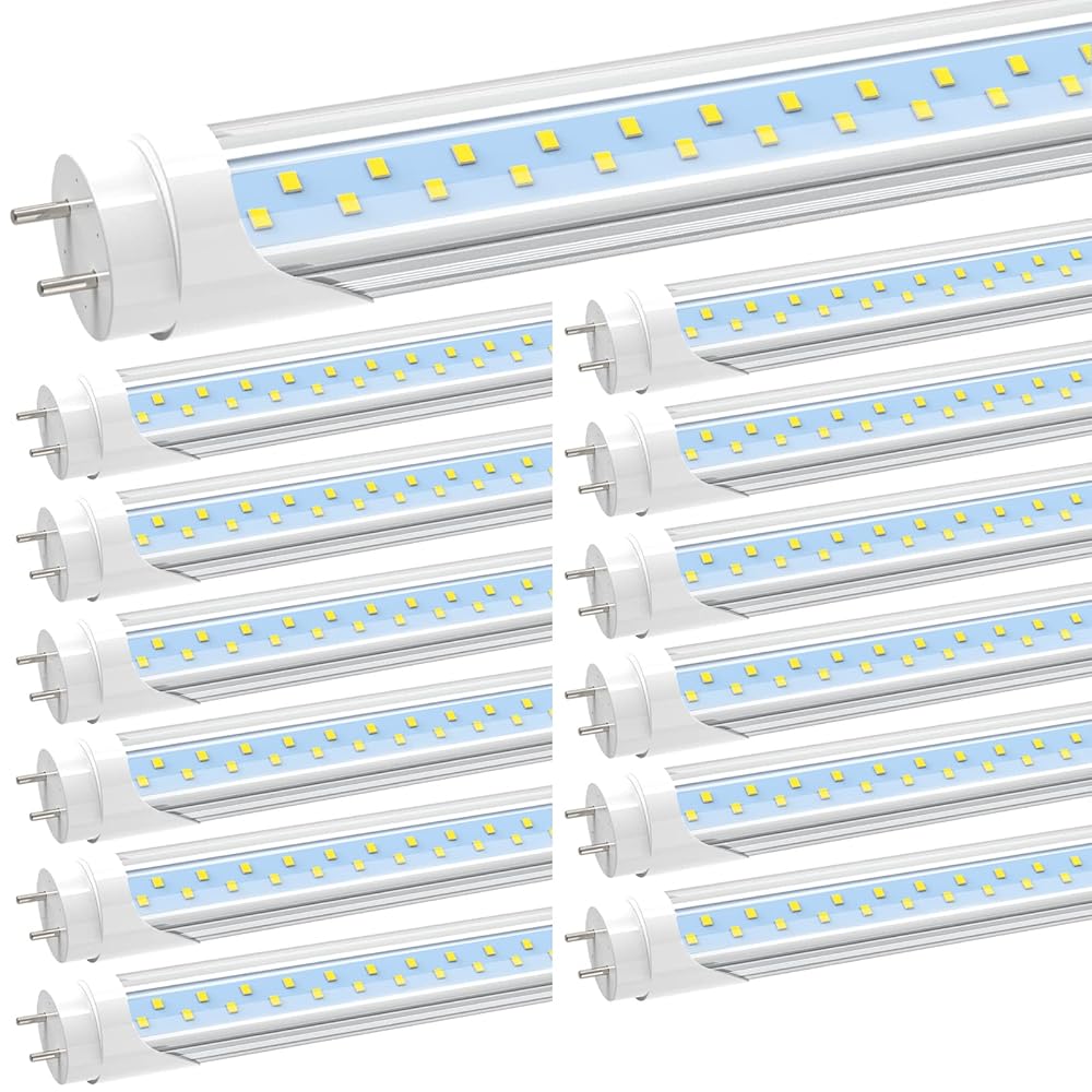 JESLED 4FT T8 LED Type B Tube Light Bulbs, 24W 5000K Daylight White, 3000LM, 4 Foot T12 LED Replacement for Flourescent Tubes, Ballast Bypass, Dual-end Power, Clear, Warehouse Shop Lights (12-Pack)