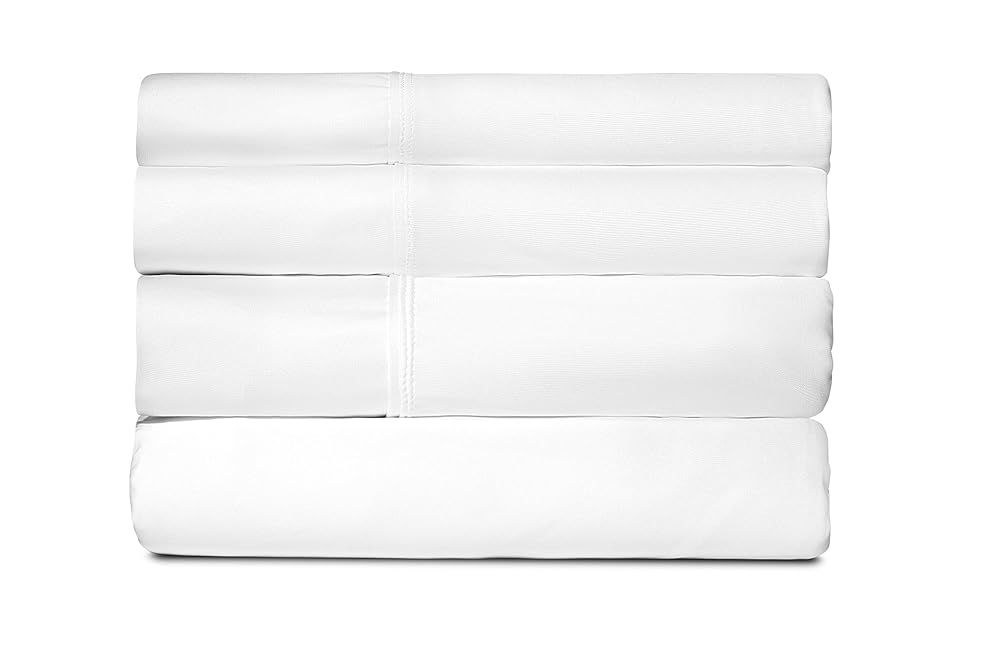 SHEEX - Active Comfort Cooling Sheets Set (Queen) Bright White - Moisture Wicking - 1 Flat Cooling Sheet, 1 Fitted Cooling Sheet, 2 Cooling Pillow Covers - Wrinkle Free - Sleep Aid
